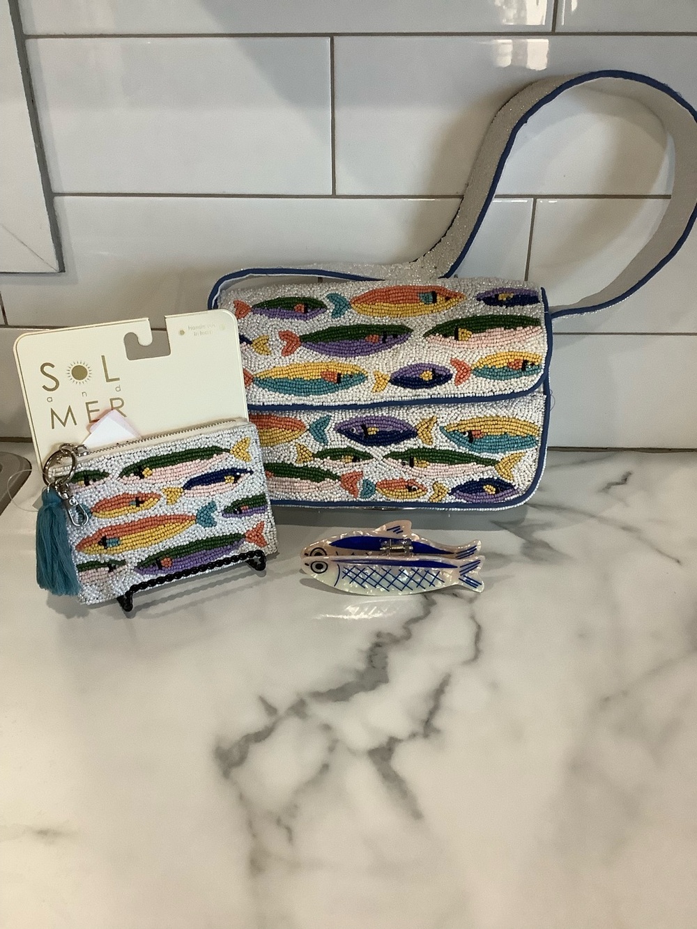 Beaded Fish Crossbody Bag in Multicolor